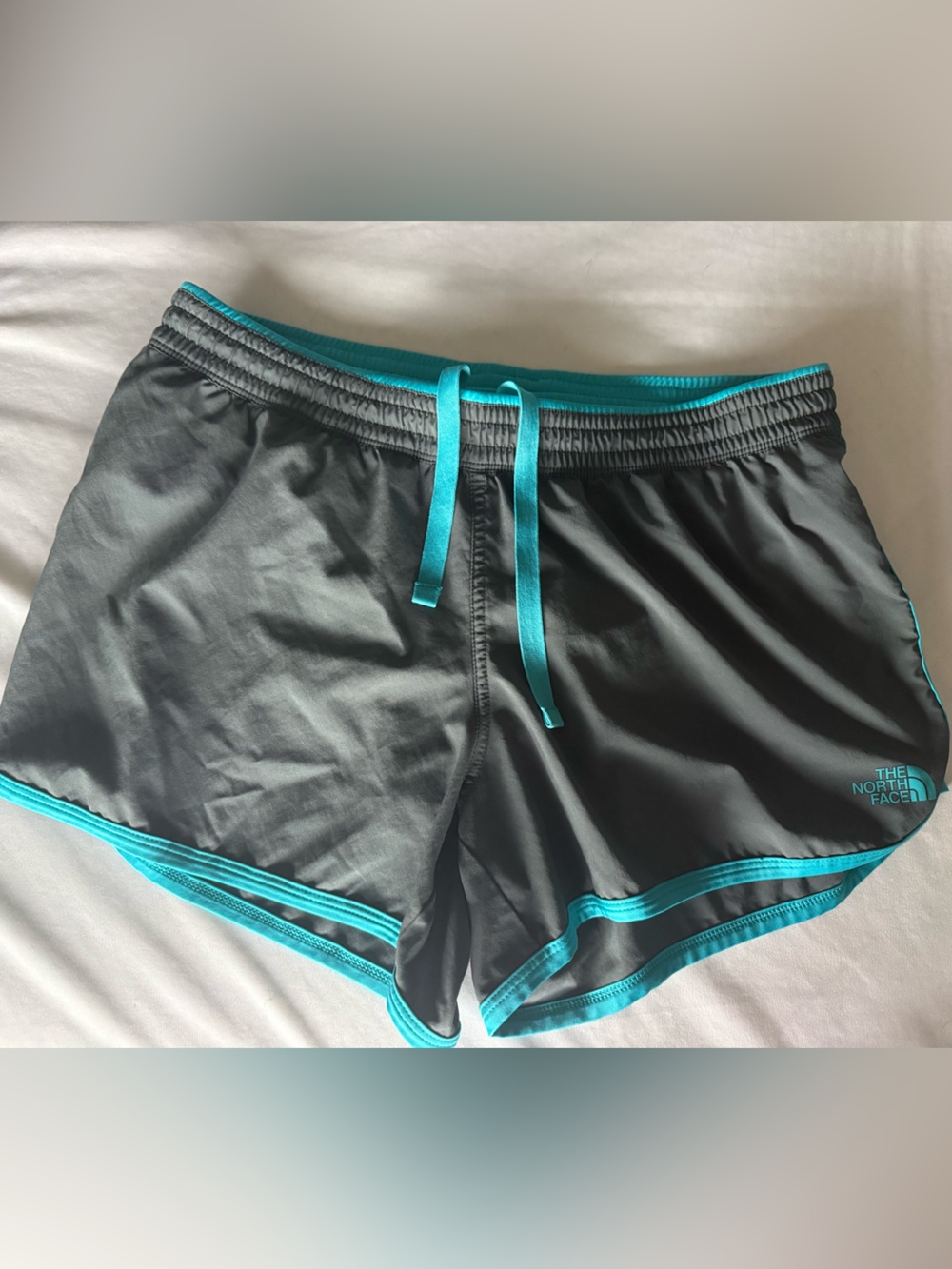 The North Face Gray Running Shorts with Teal Trim medium